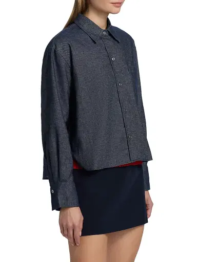 Vince Women's Chambray Cotton-Linen Crop Shirt | Thumbnail 4 Vince Women's Chambray Cotton-Linen Crop Shirt | Thumbnail 4