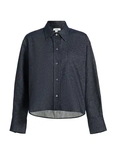 Vince Women's Chambray Cotton-Linen Crop Shirt | Thumbnail 1 Vince Women's Chambray Cotton-Linen Crop Shirt | Thumbnail 1