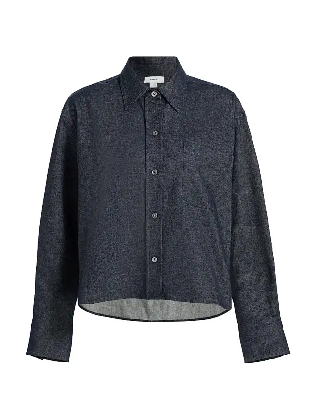 Vince Women's Chambray Cotton-Linen Crop Shirt - Indigo