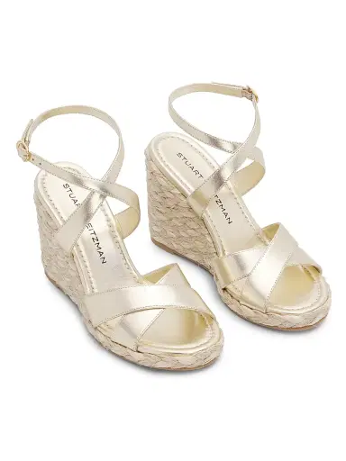 Stuart Weitzman Women's Alyssa 100MM Leather Espadrille Wedge Sandals - Light Gold | Thumbnail 2