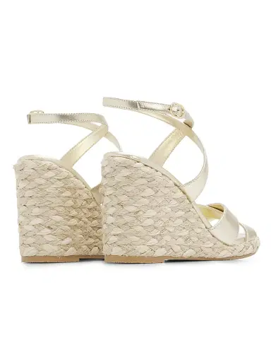 Stuart Weitzman Women's Alyssa 100MM Leather Espadrille Wedge Sandals - Light Gold | Thumbnail 3