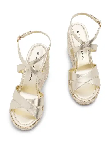 Stuart Weitzman Women's Alyssa 100MM Leather Espadrille Wedge Sandals - Light Gold | Thumbnail 4