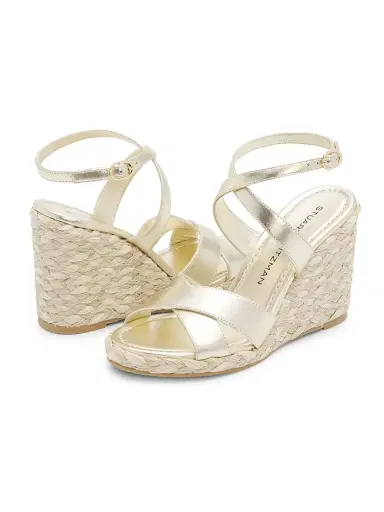 Stuart Weitzman Women's Alyssa 100MM Leather Espadrille Wedge Sandals - Light Gold | Thumbnail 5