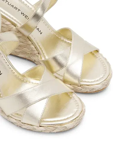 Stuart Weitzman Women's Alyssa 100MM Leather Espadrille Wedge Sandals - Light Gold | Thumbnail 6