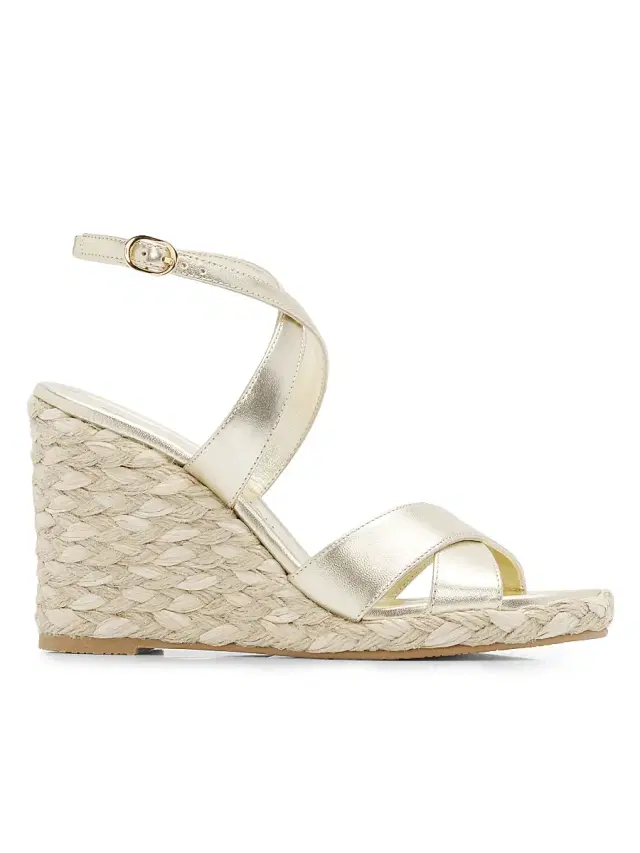 Stuart Weitzman Women's Alyssa 100MM Leather Espadrille Wedge Sandals - Light Gold