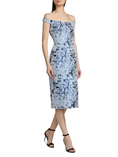 Milly Women's Mel Floral Jacquard Off-The-Shoulder Midi-Dress | Thumbnail 2 Milly Women's Mel Floral Jacquard Off-The-Shoulder Midi-Dress | Thumbnail 2