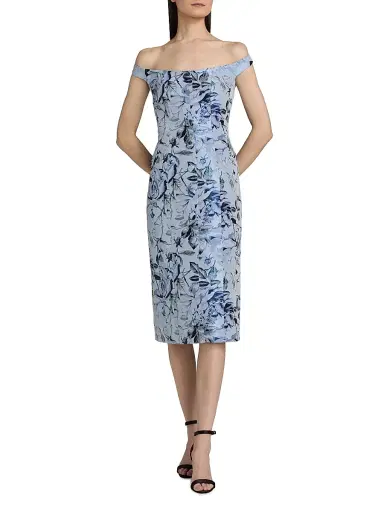 Milly Women's Mel Floral Jacquard Off-The-Shoulder Midi-Dress | Thumbnail 3 Milly Women's Mel Floral Jacquard Off-The-Shoulder Midi-Dress | Thumbnail 3