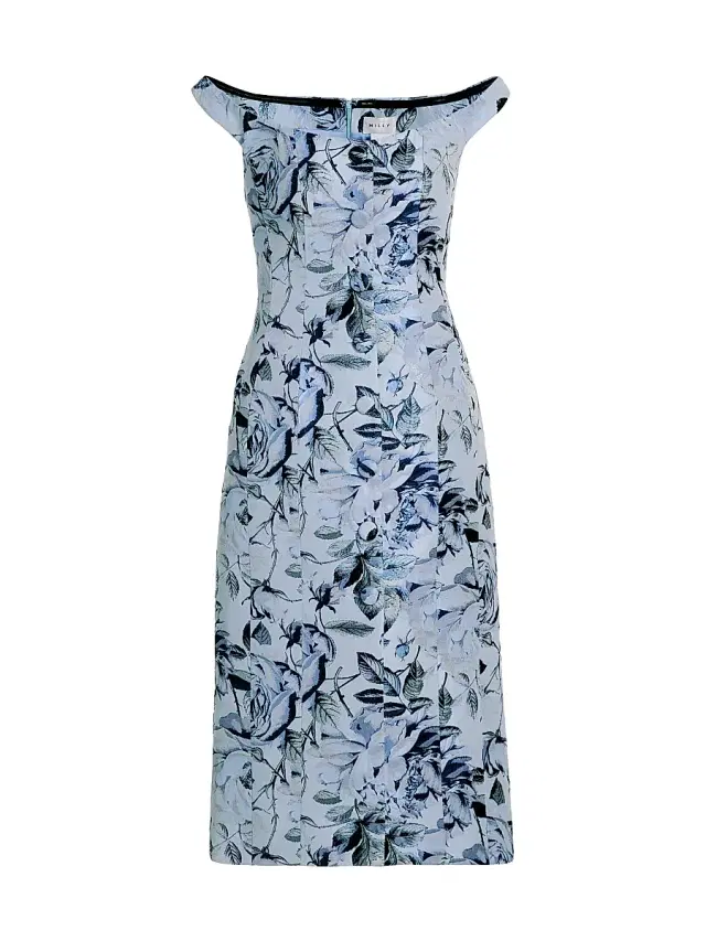 Women's Mel Floral Jacquard Off-The-Shoulder Midi-Dress - Blue Navy