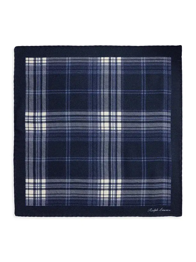 Men's Plaid Cashmere-Silk Pocket Square - Navy