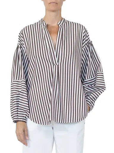 Callas Milano Women's Keaton Shirt with Lantern Sleeves - Brown White | Thumbnail 2 Callas Milano Women's Keaton Shirt with Lantern Sleeves - Brown White | Thumbnail 2