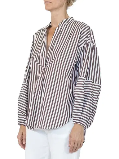 Callas Milano Women's Keaton Shirt with Lantern Sleeves - Brown White | Thumbnail 3 Callas Milano Women's Keaton Shirt with Lantern Sleeves - Brown White | Thumbnail 3