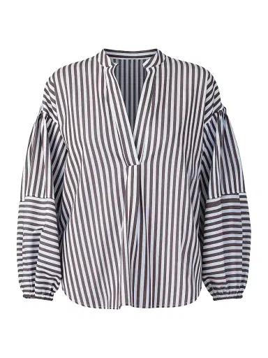 Callas Milano Women's Keaton Shirt with Lantern Sleeves - Brown White | Thumbnail 1 Callas Milano Women's Keaton Shirt with Lantern Sleeves - Brown White | Thumbnail 1