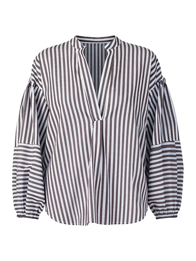 Callas Milano Women's Keaton Shirt with Lantern Sleeves - Brown White
