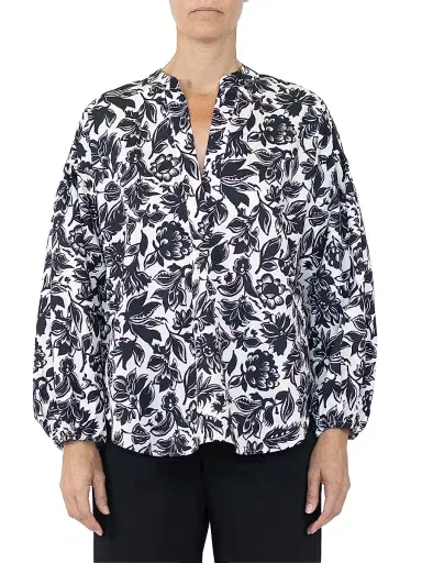 CALLAS MILANO Women's Keaton Shirt with Lantern Sleeves - Black White - Size 10 | Thumbnail 2 CALLAS MILANO Women's Keaton Shirt with Lantern Sleeves - Black White - Size 10 | Thumbnail 2