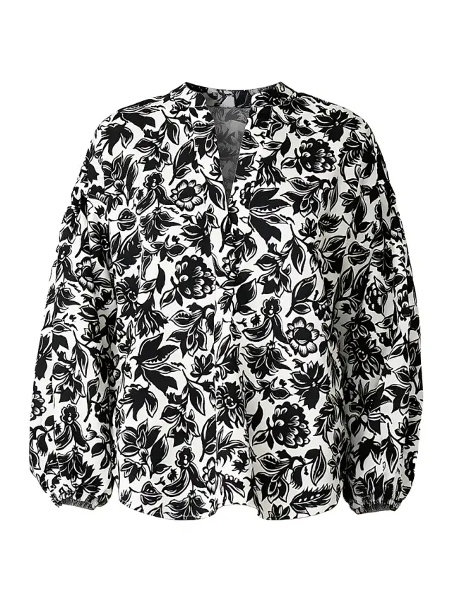 Callas Milano Women's Keaton Shirt with Lantern Sleeves - Black White