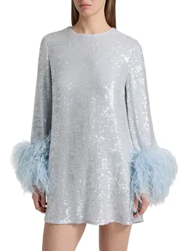 Lapointe Women's Sequined Feather-Cuff Shift Minidress | Thumbnail 3 Lapointe Women's Sequined Feather-Cuff Shift Minidress | Thumbnail 3