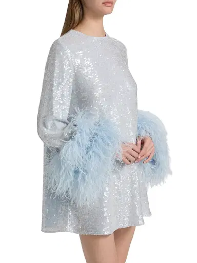 Lapointe Women's Sequined Feather-Cuff Shift Minidress | Thumbnail 4 Lapointe Women's Sequined Feather-Cuff Shift Minidress | Thumbnail 4