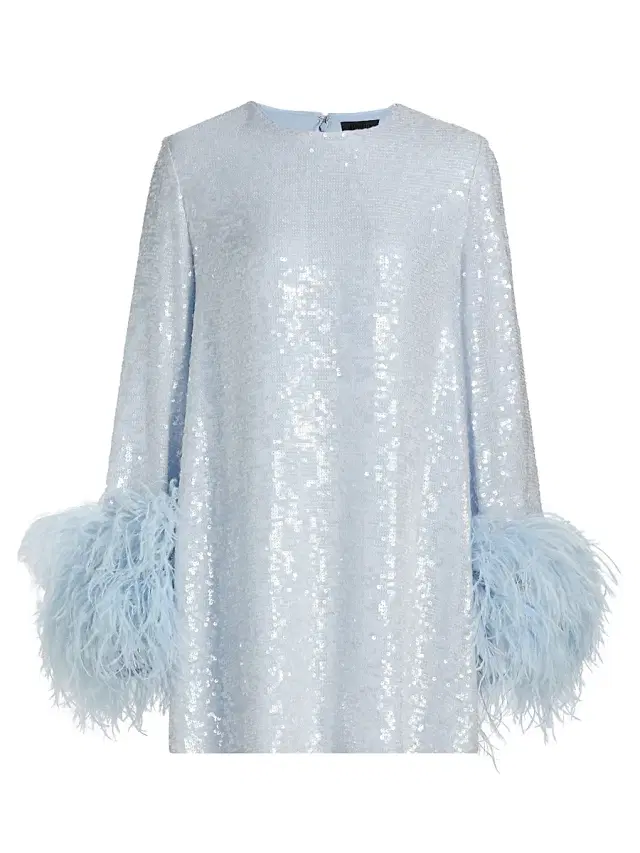 LaPointe Women's Sequined Feather-Cuff Shift Minidress - Cloud