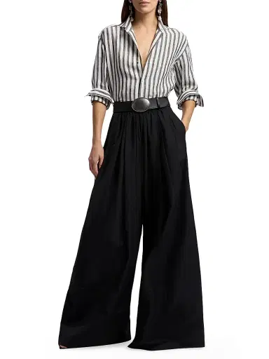 Ralph Lauren Collection Women's Capri Relaxed-Fit Striped Linen Shirt - Black White | Thumbnail 2