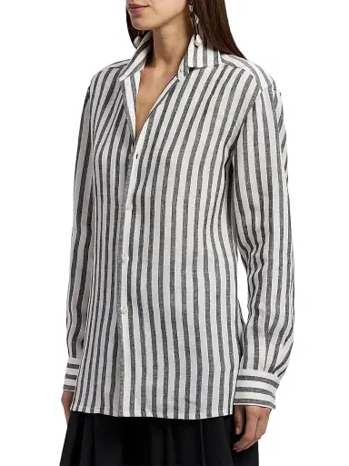Ralph Lauren Collection Women's Capri Relaxed-Fit Striped Linen Shirt - Black White | Thumbnail 4
