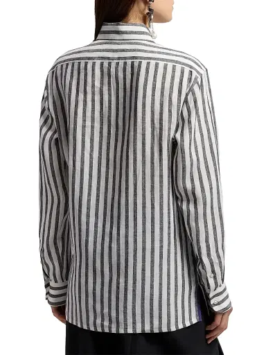 Ralph Lauren Collection Women's Capri Relaxed-Fit Striped Linen Shirt - Black White | Thumbnail 5