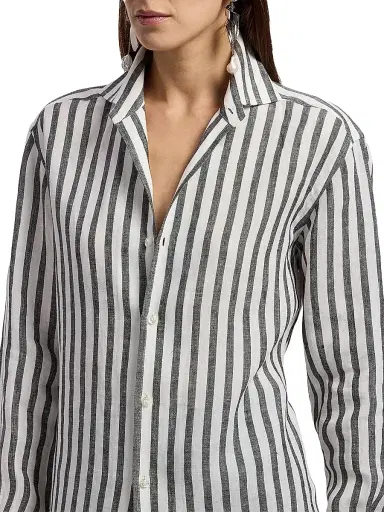 Ralph Lauren Collection Women's Capri Relaxed-Fit Striped Linen Shirt - Black White | Thumbnail 6