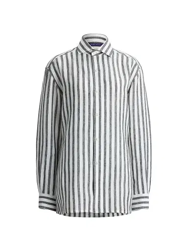 Ralph Lauren Collection Women's Capri Relaxed-Fit Striped Linen Shirt - Black White | Thumbnail 1
