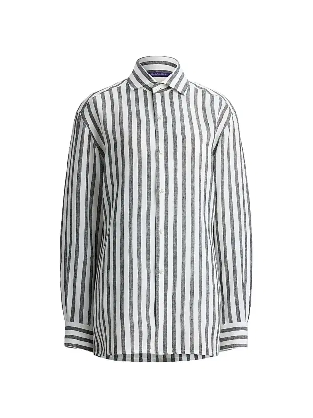 Women's Capri Relaxed-Fit Striped Linen Shirt - Black White