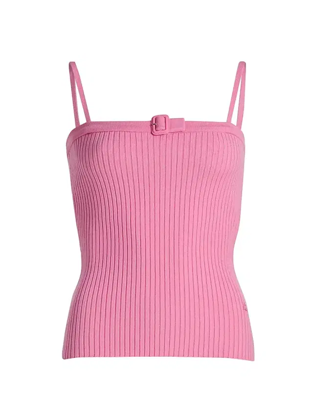 Courreges Women's Buckle Rib-Knit Top - Party Pink