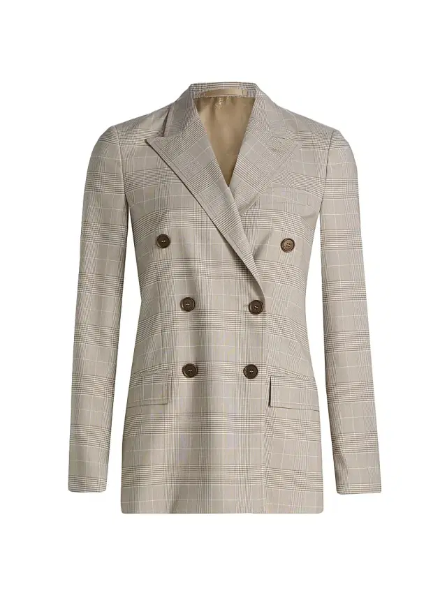 Women's Reva Check Wool Tailored Jacket - Cloudy White
