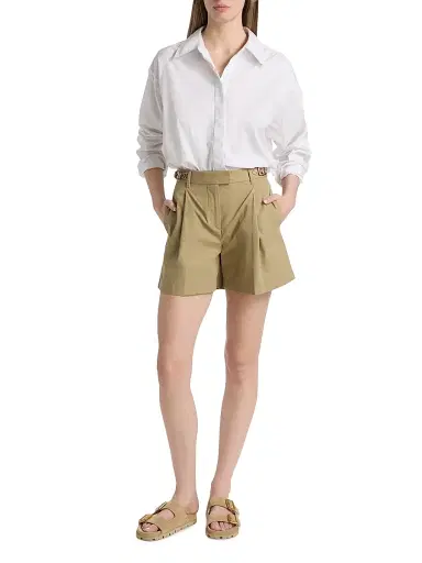 Burberry Women's Raina Check-Trim Cotton Poplin Shorts - Sparrow Beige - Size 14 | Thumbnail 2