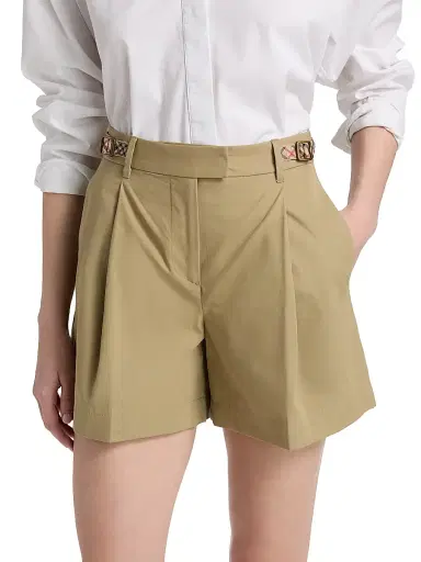 Burberry Women's Raina Check-Trim Cotton Poplin Shorts - Sparrow Beige - Size 14 | Thumbnail 3