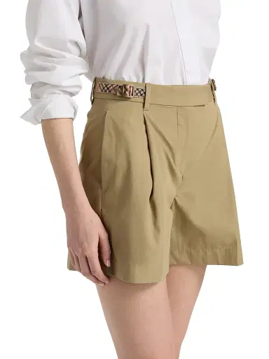 Burberry Women's Raina Check-Trim Cotton Poplin Shorts - Sparrow Beige - Size 14 | Thumbnail 4