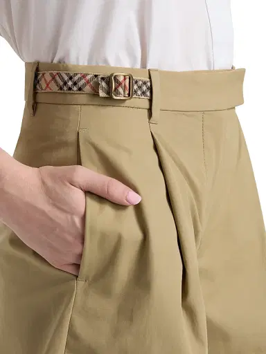 Burberry Women's Raina Check-Trim Cotton Poplin Shorts - Sparrow Beige - Size 14 | Thumbnail 6