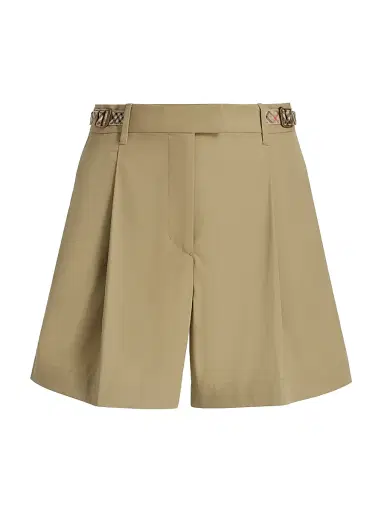 Burberry Women's Raina Check-Trim Cotton Poplin Shorts - Sparrow Beige - Size 14 | Thumbnail 1