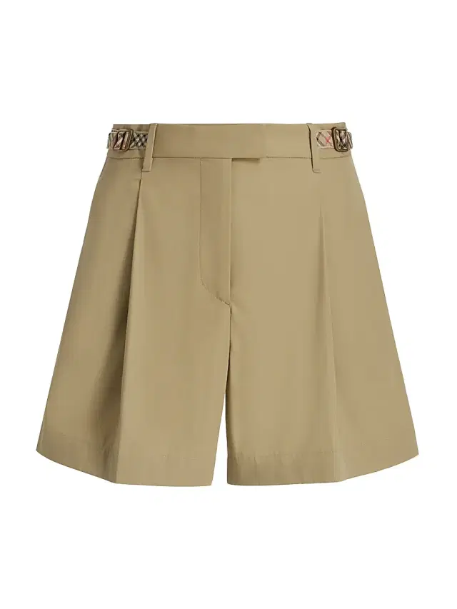 Burberry Women's Raina Check-Trim Cotton Poplin Shorts - Sparrow Beige