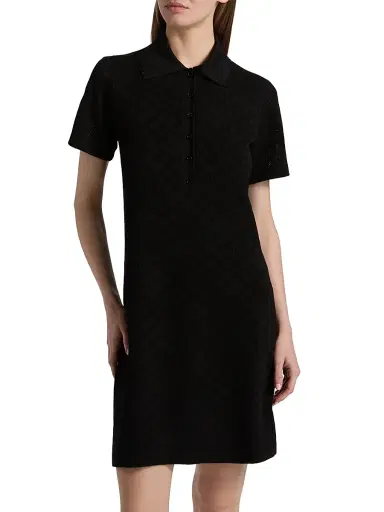 Burberry Women's Dina Check-Knit Wool-Silk Polo Shirtdress - Black - Size XXS | Thumbnail 3
