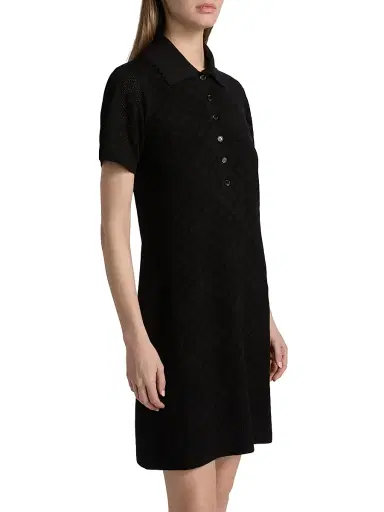 Burberry Women's Dina Check-Knit Wool-Silk Polo Shirtdress - Black - Size XXS | Thumbnail 4