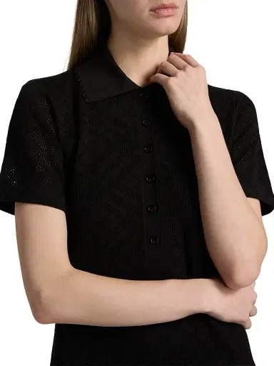 Burberry Women's Dina Check-Knit Wool-Silk Polo Shirtdress - Black - Size XXS | Thumbnail 6