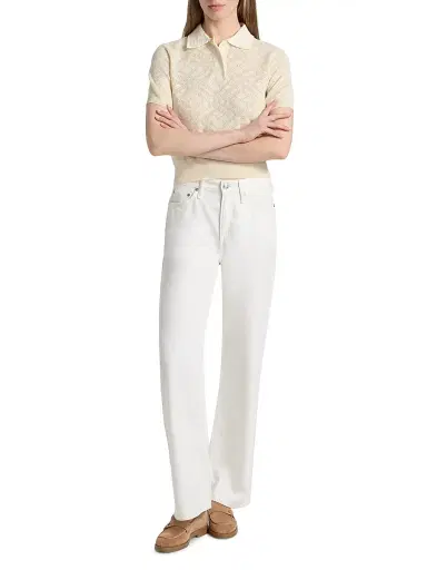 Burberry Women's Petra Check-Knit Wool-Silk Polo Shirt - Ceramic White - Size XXS | Thumbnail 2