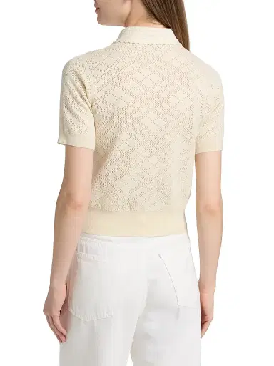 Burberry Women's Petra Check-Knit Wool-Silk Polo Shirt - Ceramic White - Size XXS | Thumbnail 5