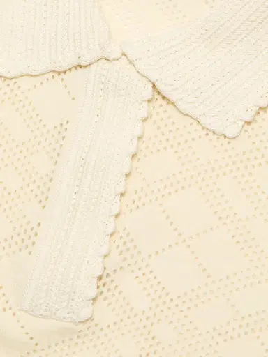 Burberry Women's Petra Check-Knit Wool-Silk Polo Shirt - Ceramic White - Size XXS | Thumbnail 7