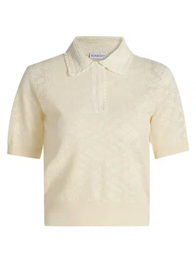 Burberry Women's Petra Check-Knit Wool-Silk Polo Shirt - Ceramic White - Size XXS | Thumbnail 1