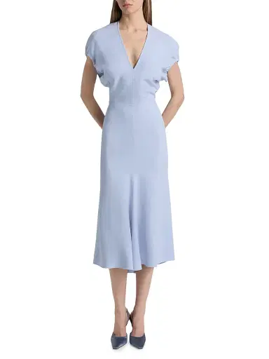 Victoria Beckham Women's Blouson Detail Midi-Dress - Cloud Blue | Thumbnail 3 Victoria Beckham Women's Blouson Detail Midi-Dress - Cloud Blue | Thumbnail 3