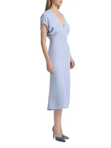 Victoria Beckham Women's Blouson Detail Midi-Dress - Cloud Blue | Thumbnail 4 Victoria Beckham Women's Blouson Detail Midi-Dress - Cloud Blue | Thumbnail 4