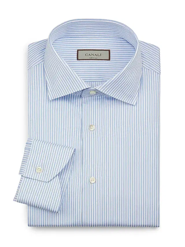 Canali Men's Striped Cotton Dress Shirt - Blue White