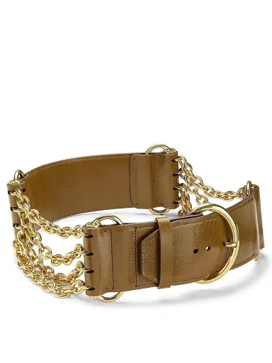Chloé Women's Camera Chain Leather Belt - Dark Khaki | Thumbnail 3