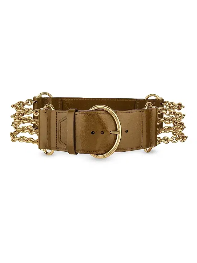 Chloé Women's Camera Chain Leather Belt - Dark Khaki