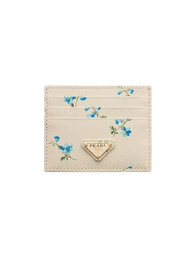 Prada Women's Printed Saffiano Leather Card Holder - Beige Khaki | Thumbnail 1