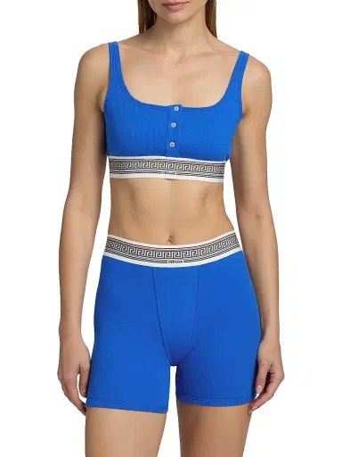 Versace Women's Ribbed Greca Bralette - Blue - Size XL | Thumbnail 3